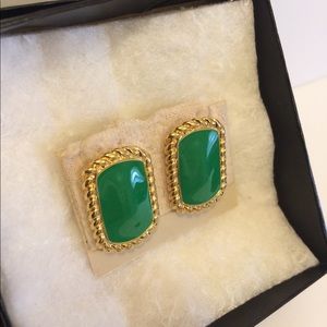 Vintage green enamel and goldstone earrings